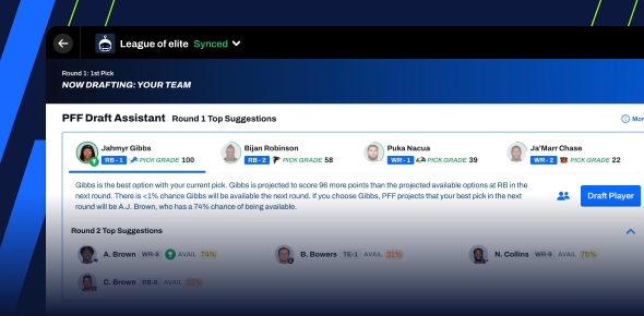 PFF Live Draft Assistant screenshot