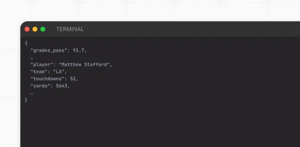 PFF API response showing player passing grades and statistics