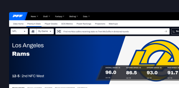Redesigned PFF team and player pages screenshot